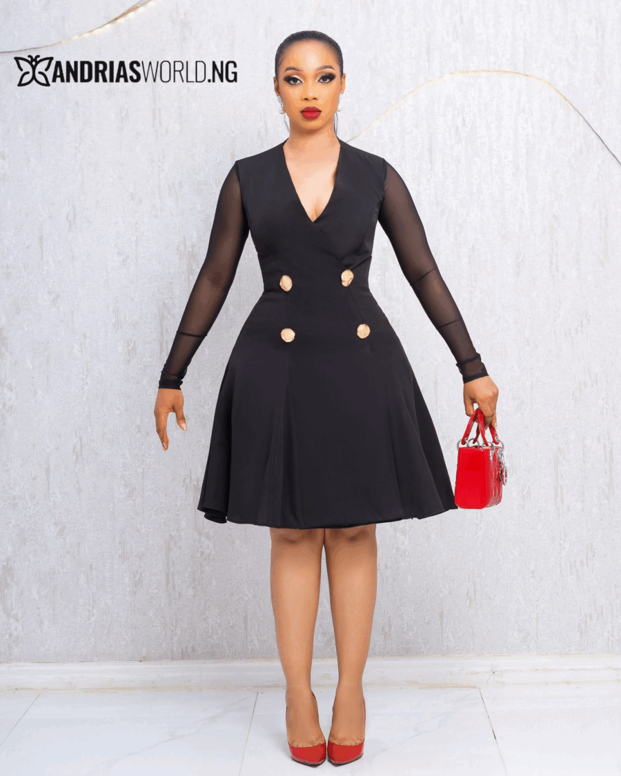 BLACK SKATER DRESS WITH MESH SLEEVES